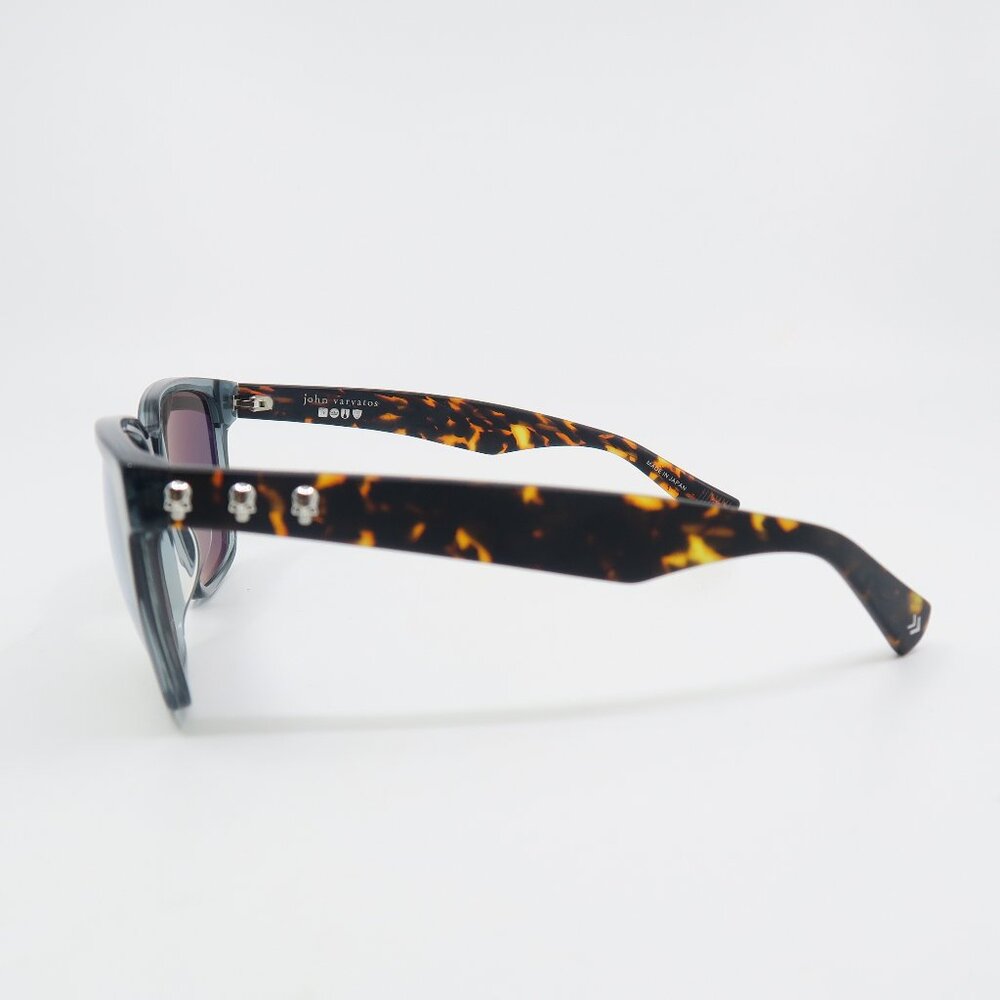 John Varvatos SJV554 56mm Blue Crystal Mirror with Skulls, New Men's Sunglasses. - Picture 8 of 10